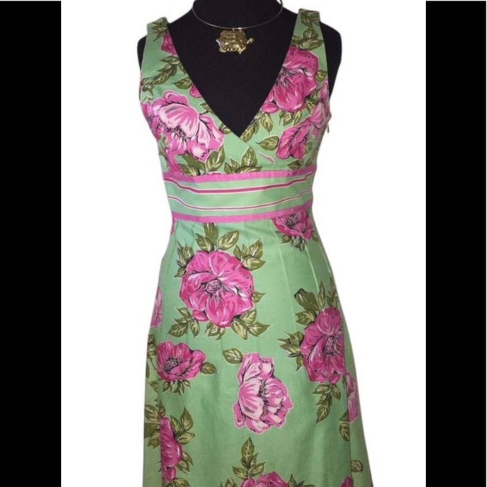 Tibi pink and green knee length sleeveless dress